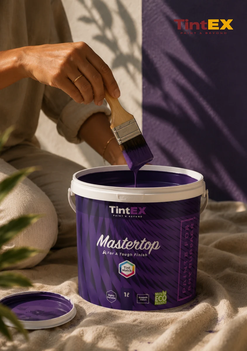 Mastertop paint and application brush in supplied campaign artwork